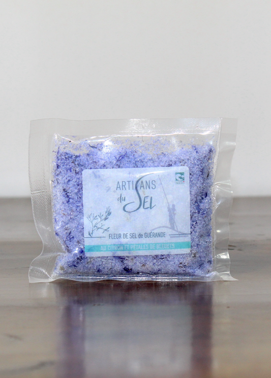 Celtic Sea Salt - Fleur de Sel de Guérande with Dried Blue Cornflower Petal and Lemon 3.5 oz (100g) Bag - Exquisite Flavor!
