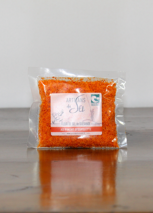 Celtic Sea Salt Fleur de Sel de Guérande with Chili Pepper - Espelette 3.5 oz (100gr) bag
