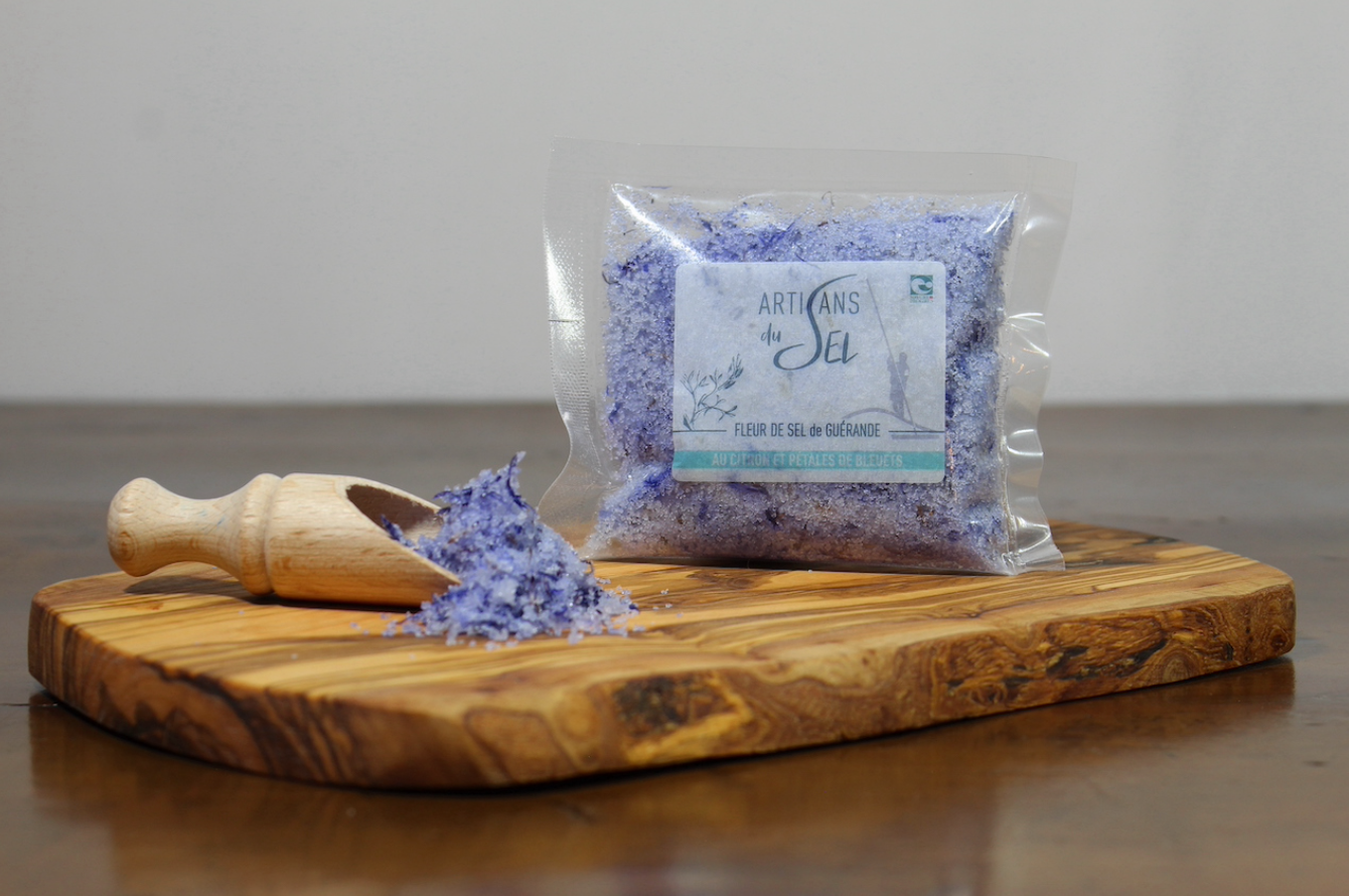Celtic Sea Salt - Fleur de Sel de Guérande with Dried Blue Cornflower Petal and Lemon 3.5 oz (100g) Bag - Exquisite Flavor!