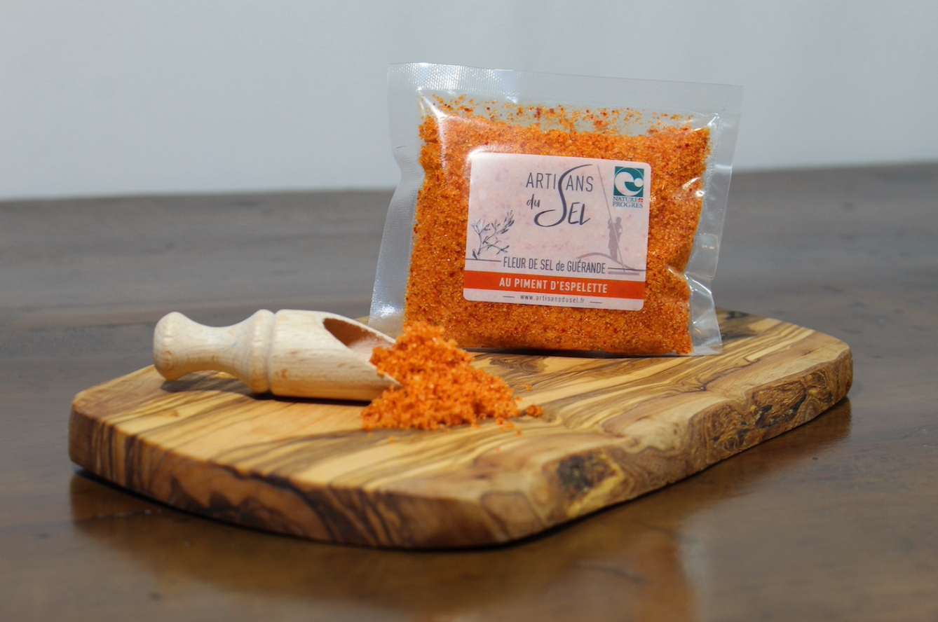 Celtic Sea Salt Fleur de Sel de Guérande with Chili Pepper - Espelette 3.5 oz (100gr) bag